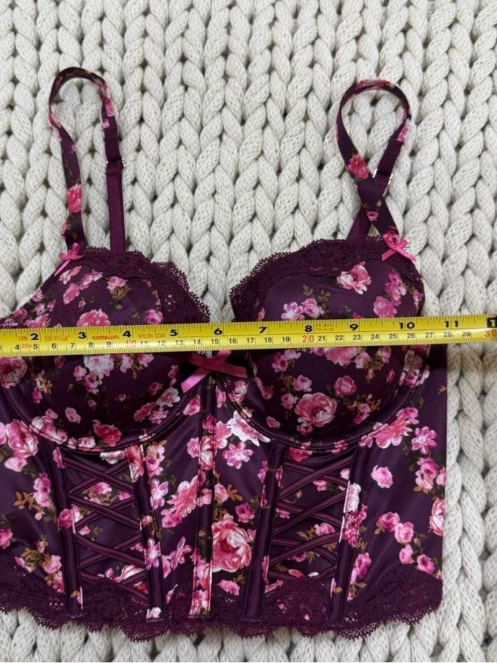 NWT Victoria’s Secret Dream Angels Burgundy Floral Lace Up Corset Bra Top Sz 32C - Picture 6 of 8